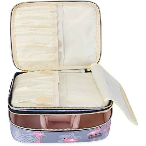 Teamoy Travel Makeup Brush Case, Portable Makeup Brush Organizer Professional Cosmetic Pouch Bag with Handle for Womens Makeup Essentials, Flamingo