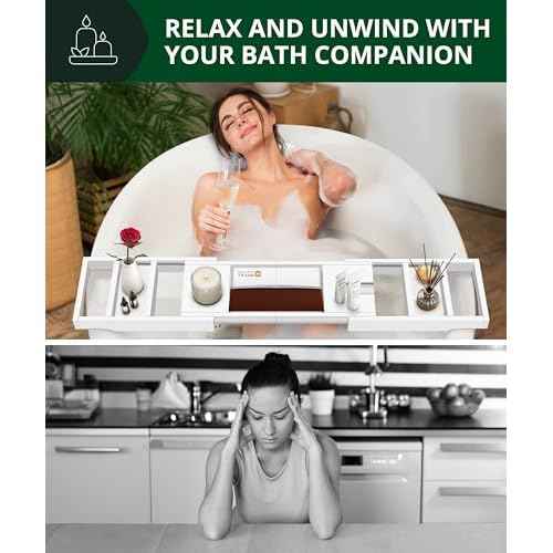 ROYAL CRAFT WOOD Premium Foldable Bathtub Tray - Wood Bath Tray for Tub, Bamboo Shelf, Expandable Bath Table Trays, Bathtub & Bathroom Accessories for New Home & Mothers Day & Birthday Gifts for Mom