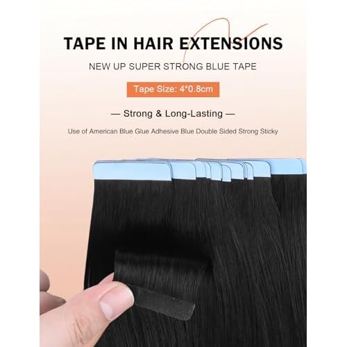Sunya Tape in Hair Extensions Human Hair Jet Black 22 inch Straight Seamless Skin Weft Tape in Hair Extensions #1 Color 50g/20Pcs
