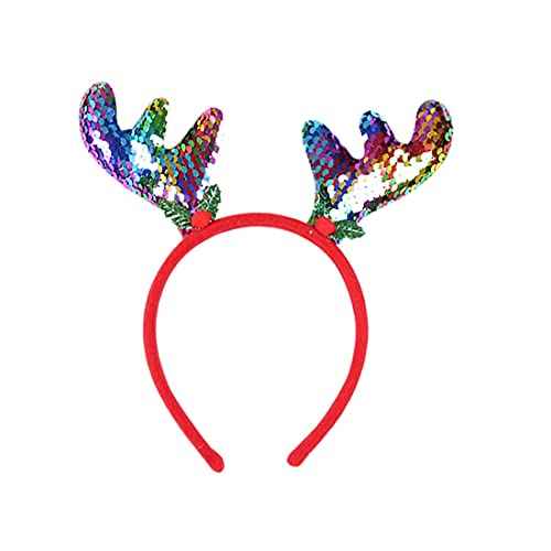 Dzrige Christmas Reindeer Antler Headband Sequin Reindeer Hair Bands Moose Antler Headpiece Deer Antlers Headdress for Xmas New Year Halloween Easter Party Gift (2Pcs)