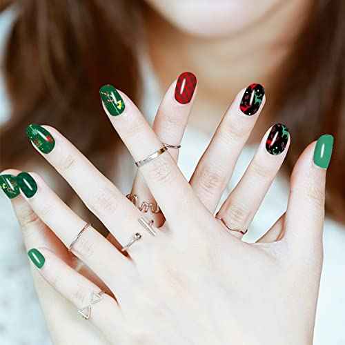 JERCLITY 280 Pieces 20 Sheets Christmas Nail Wraps Stickers Nail Polish Strips Self-Adhesive Full Wraps with Nail Files for Christmas DIY Nail Art Decals