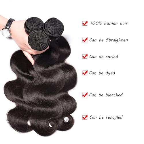 12A Human Hair Bundles Body Wave Bundles Human Hair 16 18 20 Inch 3 Bundles Hair 100% Unprocessed Brazilian Virgin Hair Deals Weave Human Hair Extension Natural Color