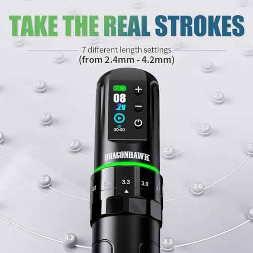 Dragonhawk L3 Complete Tattoo Gun Kit Cordless Cord Pen Machine 7 Strokes Length 2 Batteries Power Supply Mcore Motor Tattoo Needles Cartridges for Pro Artists