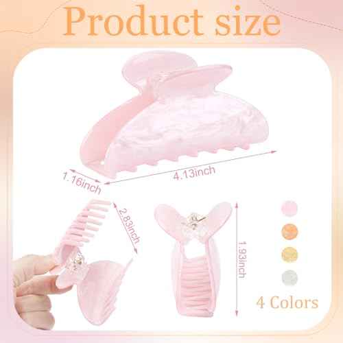 4.2 Inch Large Acrylic Claw Clips, Cute Champagne Blonde Hair Clips Strong Hold Hair Claw Barrettes for Thick Thin Hair, 4 Pack Stylish French Hair Accessories for Women Girls