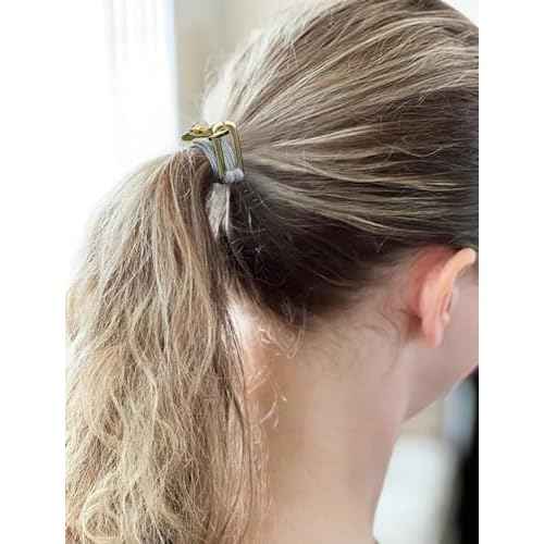 Bracelet Hair Ties Ponytail Holders, Gold Chain Link on Pink cord, Handmade Hair Elastic for Women Gray