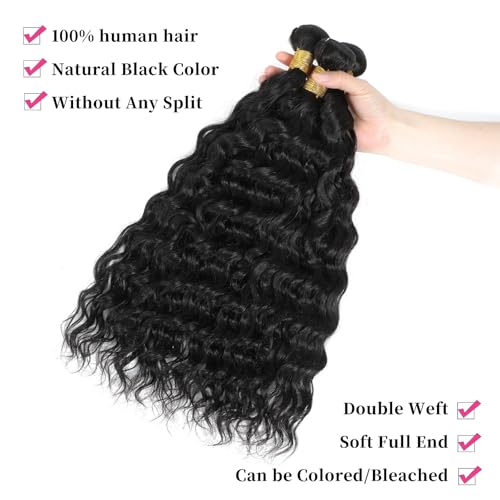 Deep Wave Bundles Human Hair 14 16 18 Inch Water Wave Human Hair Bundles Deals Human Hair Extensions Natural Curly Hair Doubt Weft for Women