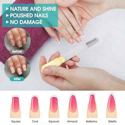 Premium Gift, Glass Nail File with Case, 2 Pack Crystal Nail Files for Natural Nails, Artificial Nails Manicure Pedicure Nail Care Kit Set, Xmas Present for Women and Man(Gold+Champagne)