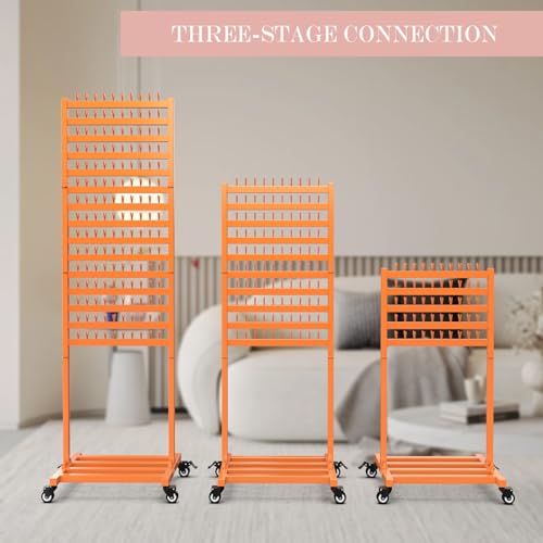 Braiding Hair Rack 300 Pegs Metal Hair Extension Holder 2-Sided Adjustable Hair Braid Tools Hair Separator Stand with Wheels Tangerine Yellow Standing Braid Rack for Hair Stylist