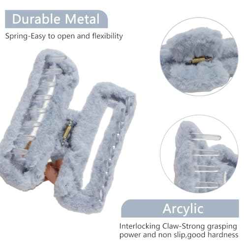 Ahoney 5 Inch Fuzzy Hair Claw Clips Extra Large Claw Clips Big Hair Clips for Thick Long Hair, Strong Hold Non-slip Jumbo Jaw Clips, Hair Accessories for Women (Warm)