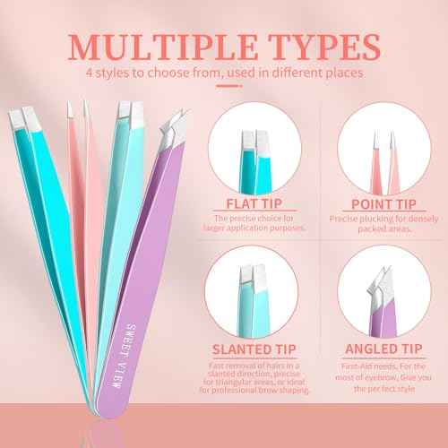 7pcs Eyebrow Tweezers Kit for Women Precision Plucker with Brow Scissors & Razor & Spoolie for Facial, Chin, Brow, Splinter and Ingrown Hair