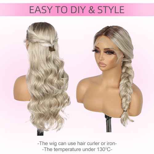 SAPPHIREWIGS 13¡¿4 Platinum Blonde Lace Front Wigs Synthetic Lace Front Wigs Body Wave Glueless Wigs for Women Heat Resistant Fiber Wig for Daily Party Use 20 inch