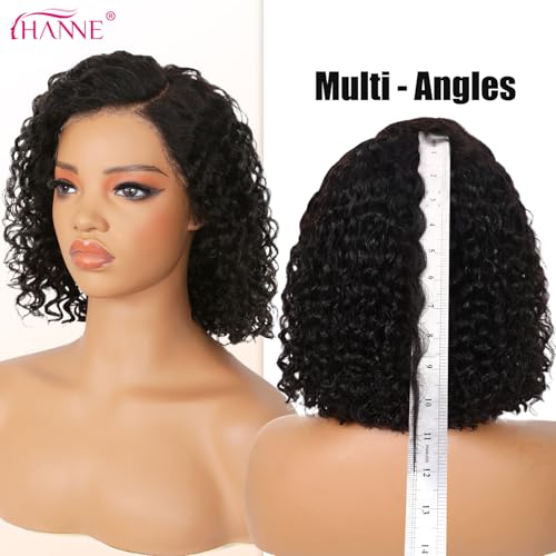 HANNE 12 Inch 13x4 Short Curly Human Hair Wigs 180% Density HD Lace Front Wig Glueless Wigs Human Hair Pre Plucked Pre Cut Curly Bob for Black Women