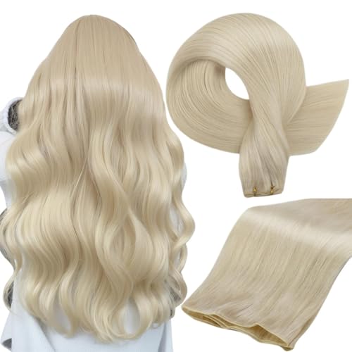 Full Shine Hand Tied Hair Extensions Human Hair Blonde Hair Weft Premium Remy Real Human Hair 60g Sew in Human Hair Extension Real Human Hair for Women 22 Inch
