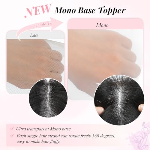 Fine Plus 10Inch Hair Toppers for Women Real Human Hair ? Mono Base 3"x5", Natural Black Virgin Quality, for Thinning Crown & Wide Parting, Lightweight & Breathable, Add Volume Can Be Curled
