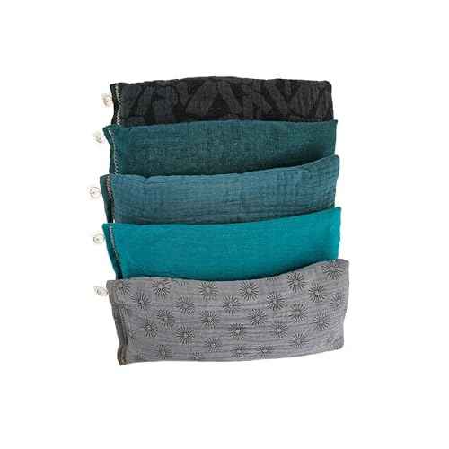 Unscented Eye Pillows (Sampler Pack of 5) - Soft Cotton Gauze Flannel - Filled with Flax Seed Weighted for Yoga Meditation Headache Relief Sleep Massage Bulk - Blue Teal