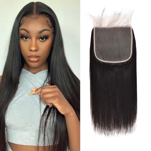 7x7 Hd Lace Closure Brazilian Straight Closure Unprocessed Human Hair 7X7 Lace Closure Human Hair Brazilian Virgin Hair Free Part Closure Natural Black Color 16 Inch