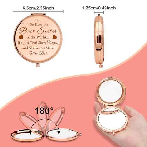 Sister Friendship Gifts Best Sister Ever Compact Mirror for Woman Girls Bestie Bff Christmas Appreciation Friendship Present Funny Birthday Wedding Graduation Present Ideas Folding Makeup Mirror