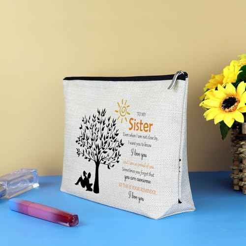 Sister Gifts from Sister Makeup Bag Inspirational Gifts for Sister Birthday Graduation Mothers Day Wedding Gifts Zipper Cosmetic Bag Adult Sisters Appreciation Gifts Travel Toiletry Bag Pouch