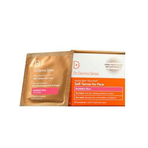 Dr. Dennis Gross Glow Pad Self-Tanner for Face ? Exfoliating & Anti-Aging Towelette with AHAs & BHAs, Buildable Natural Glow, Hydrating & Streak-Free Application, 20 Pack