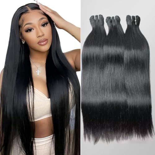 Straight Bundles Human Hair 20 22 24 Inch 12A 100% Unprocessed Virgin Human Hair Weave 3 Bundles Deal Human Hair Extension for Women Trippy Hair Bundles Human Hair Natural Black