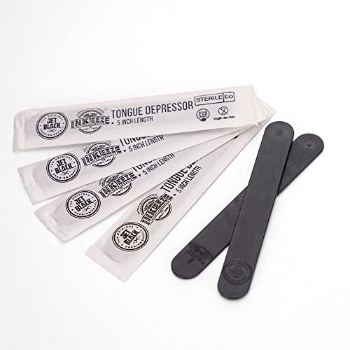 Jet Black Tattoo Tongue Depressor, Eco Friendly Tattoo Supplies, Individually packaged and EO Sterilized, Easy Transferring Ointments, 100 Count