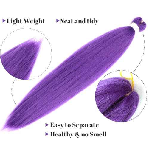 Purple Hair Extensions for Braids - 30 Inch Pre-Stretched Synthetic Braiding Hair for Halloween Cosplay Rumi Costumes Hair (purple, 30 Inch (Pack of 4))