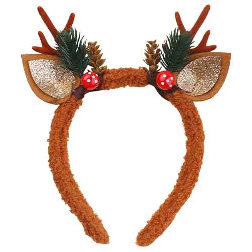Totelux Christmas Headband Reindeer Antlers Hair Band Glitter Deer Ears Hair Accessories for Women Adult Girls Brown