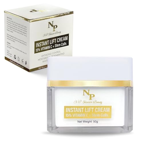 NP Skincare Instant Lift Cream with Vitamin C, Argireline, and Plant-Based Stem Cells for Moisturizing and Rejuvenated Skin - Visibly Reduces Wrinkles, Puffiness, and Dark Circles, 50 grams