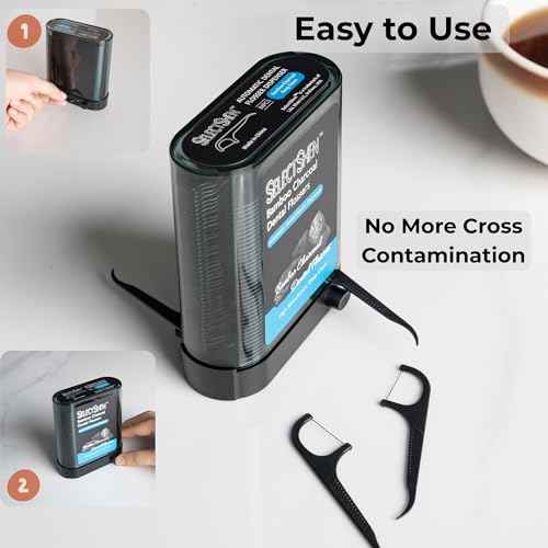 SelectShen¢â Automatic Bamboo Charcoal Dental Floss Picks Dispenser & 200-Piece Refill ? 288 Total Flossers for Easy, Effective Cleaning and Fresh Oral Care