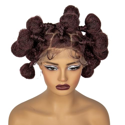 Handmade Bantu Knotless Braided Wigs Synthetic Full Lace Braided Wig Buns Wig Full Lace Braids Wig with Baby Hair African Braiding Hair Wig for Black Women£¨1B-BUG