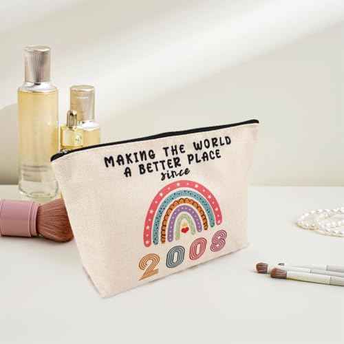 Rainbow Cosmetic Bag Number Makeup Bag Inspirational Multi-Function Canvas Boho Travel Pouch Gift for Mother's Day, Teacher's Day, Thanksgiving, Birthday (Number 2008)
