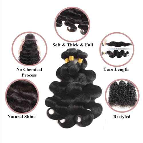 Selina Hair 12A Brazilian Body Wave 4 Bundles Human Hair 8 10 12 14 Inch 400g/Pack Remy Hair Unprocessed Human Hair Weave Hair Extensions for Women Natural Black Color
