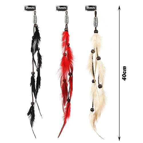 6 Pack Feather Hair Clips Handmade Hippie Feather Headband Boho Hair Extensions with Clip Comb Feathers Hairpin Headdress Accessories for Women.