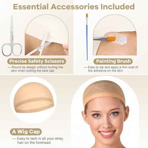 5PCS Professional Bald Cap Kit for Men Women Halloween Costume Makeup SFX Makeup Accessories with Prosthetic Adhesive Nude Wig Cap Safety Scissors Painting Brush Perfect for Cosplay Dress-Up & Theatre