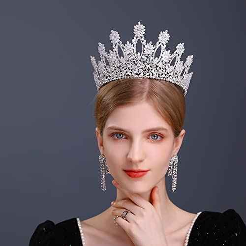 Aoligrace Silver Tall Wedding Tiaras for Women Luxury Cubic Zirconia Quinceanera Crowns for Women CZ Pageant Birthday Bridal Hair Accessories
