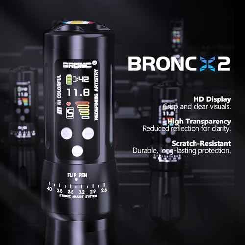BRONC X2 Wireless Tattoo Pen Machine 2,000mAh Battery - 6 Adjustable Strokes, Rotary Cartridge Tattoo Machine Gun with Replacement Power Supply - for Tattoo Artists (Black)