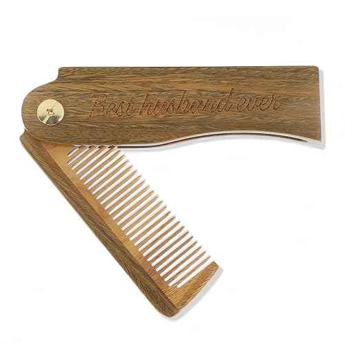 Wooden Beard Moustache Combs Folding Pocket Carving Hair Comb for Men with Adjustable Angle for Grooming Beard and Hair Gift for Husband