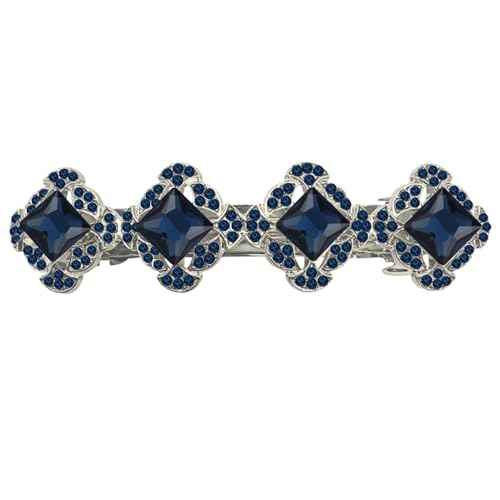 Vintage Austrian Hair Barrettes, Glitter Sparkly Crystal Flower Hair Clips French Vintage Barrettes, White Rhinestone Metal Hair Pins Hair Accessories for Women Girls (Navy Blue)
