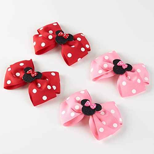 Baby Girls Mouse Ears Hair Bow Clips 4pc Birthday Party Cartoon Hair Accessories 4 Inch Polka Dot