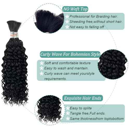 Curly Wave Bulk Human Hair For Braiding No Weft Unprocessed Brazilian Virgin Human Hair Extensions Wet And Wavy Micro Braiding Hair Human Hair Bundles For Boho Braids Natural Color(22inch 2pack/100g)