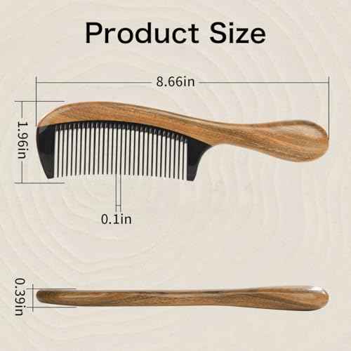 Onedor Handmade Buffalo Horn and Sandalwood Hair Combs - Anti-Static Natural Scent Wooden Detangler (Fine Tooth)