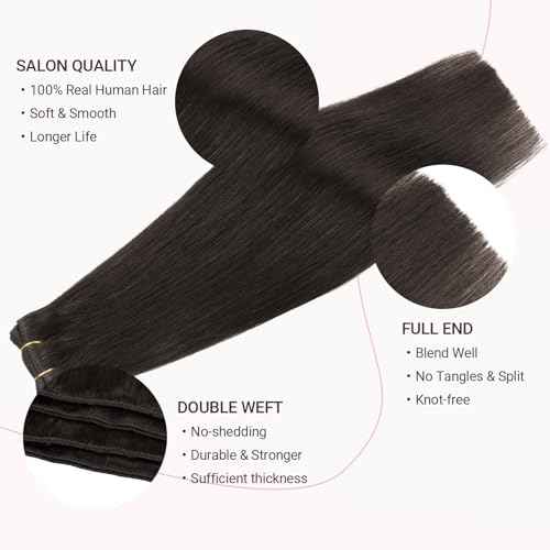 MAXITA Sew in Hair Extensions Real Human Hair, Weft Hair Extensions Human Hair, #2 Dark Brown 16 inch 80g Double Weft Remy Silky Sew in Weft Hair Extension Human Hair