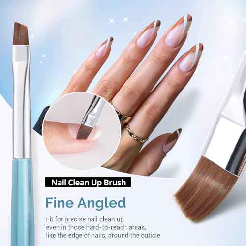 AIRSEE Nail Art Clean Up Brushes, 3 PCS Flat/Oval/Fine Angled Gel Nail Brush for Cleaning Polish Mistake on the Cuticles, Painting Brushes, Art Design DIY Tools, Blue