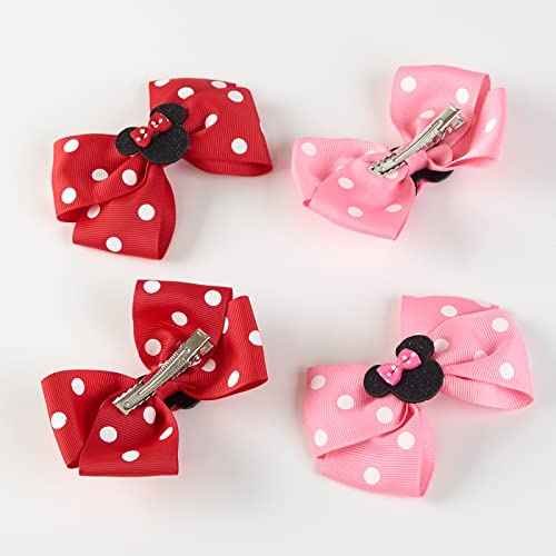 Baby Girls Mouse Ears Hair Bow Clips 4pc Birthday Party Cartoon Hair Accessories 4 Inch Polka Dot