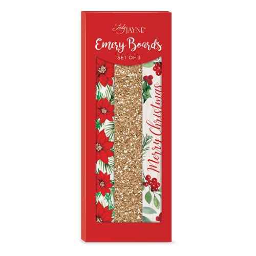 Lady Jayne Poinsettia Holly Berries Christmas Glitter Nail File, Set of Three (53213)