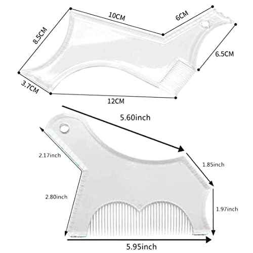 2PCS Men's Beard Shaping Tool Template, Beard Guide Shaper with Inbuilt Comb, Multi-liner Edges Shave for Curve/Straight/Neckline/Goatee/Sideburns (Clear-2pcs)