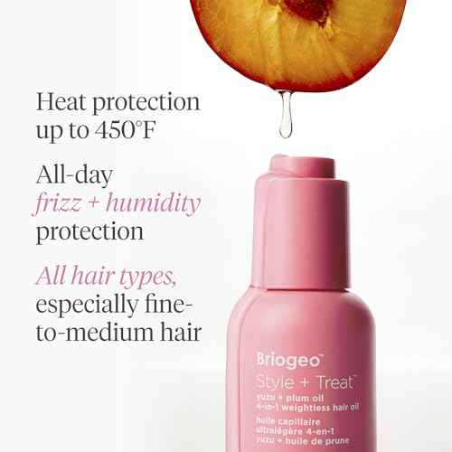 Briogeo Style + Treat Yuzu + Plum 4-in-1 Weightless Hair Oil ? Silicone-Free Oil for Heat Protection, Frizz Control, Shine & Moisture ? Fine to Medium Hair ? Clean, Vegan Hair Treatment - 1.5 fl oz