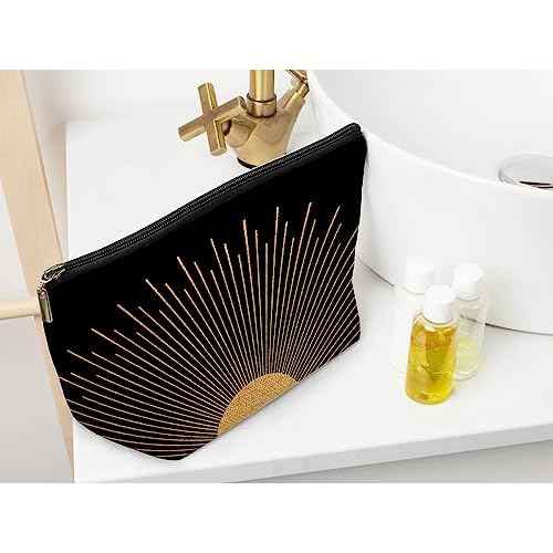 Ayxvt Abstract Boho Gold Sun Sunrise Sunset Sunshine Sunray Cosmetic Bag Decorative Women's Makeup Bag Zipper Pouch Travel Toiletry,Boho Gifts for Women Girls