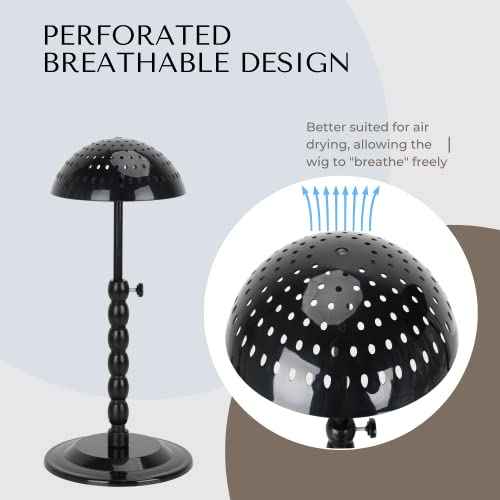 Wig Stand - Plastic Wig Stand 2 Packs Portable Foldable Wig Hat with Velvet Cover Holder Height Adjustable (12-18.8 Inches) Easy to Install Support Wig Display Stand (Black)