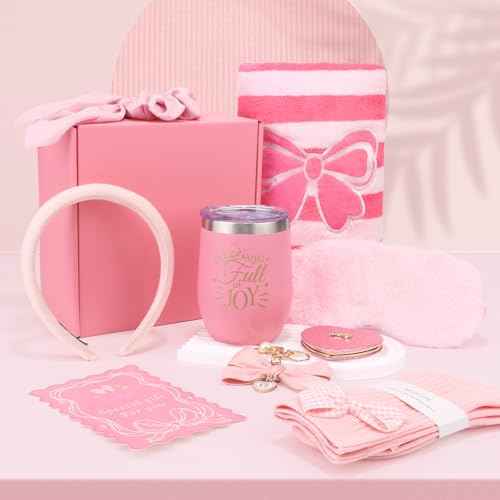 Birthday Gifts for Women Friendship Unique - Pink Bow Birthday Gifts for Teen Girls - Self Care Get Well Soon Presents Basket for Mom Sister Friend Bestie Wife Her Girlfriend Coworkers